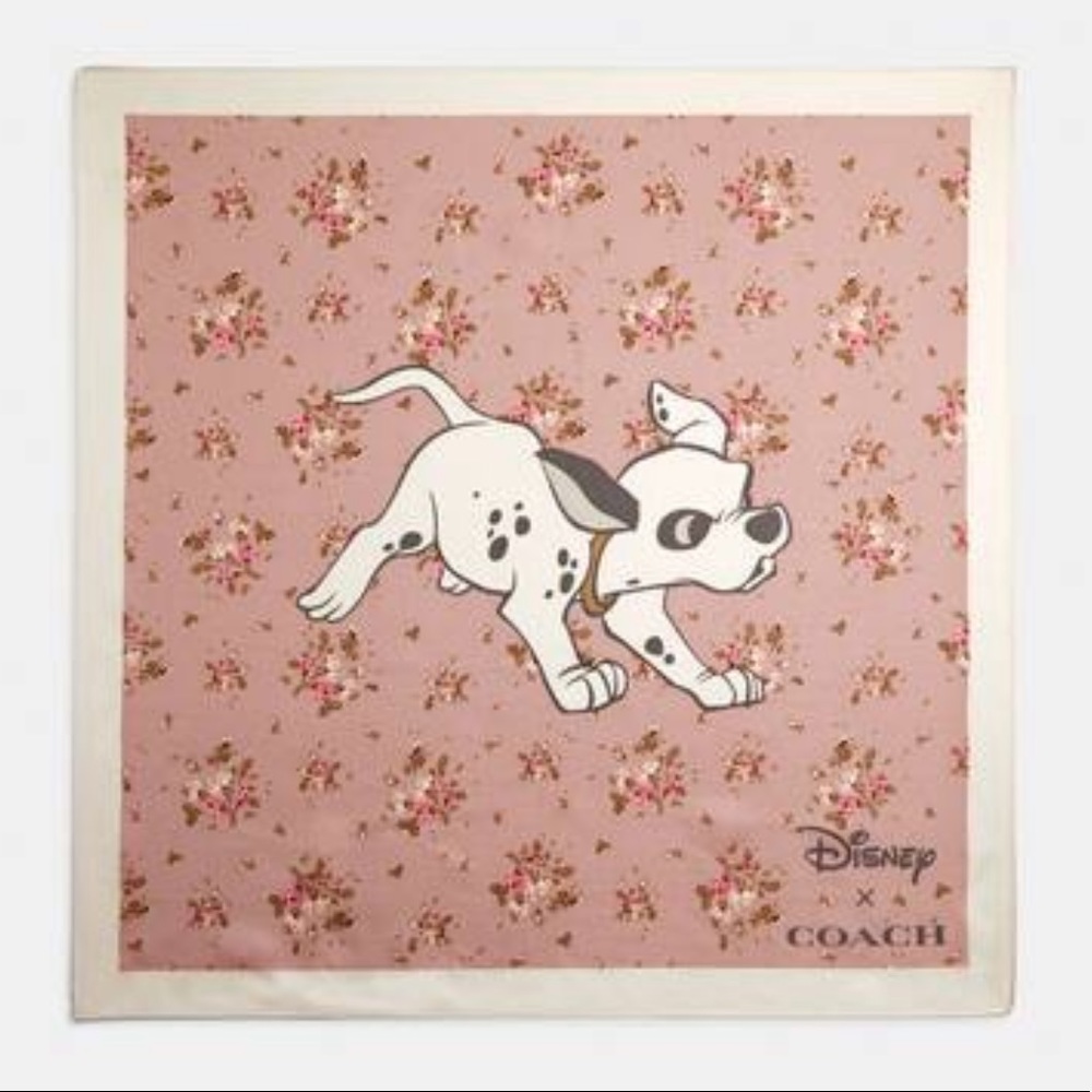Coach Scarf Disney Dalmatian Floral Print Silk Bandana